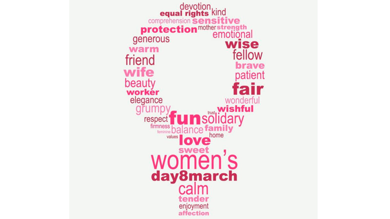 símbolo femenino con palabras solidarías para el día 8 de marzo