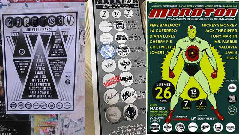 maratón DJs carteles del evento de DJs en malasaña