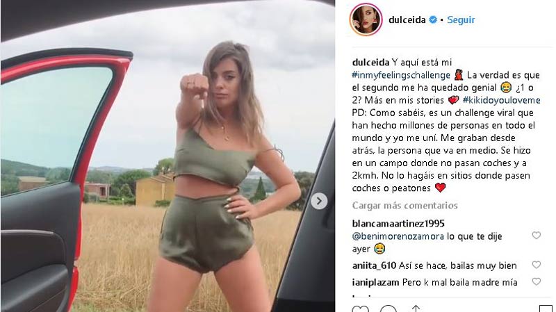 Dulceida fuera del coche bailando in my feelings para el reto viral