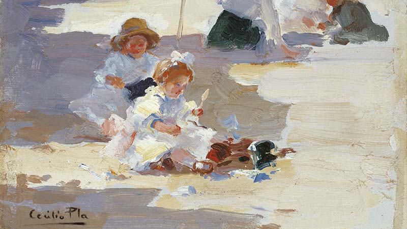 Obra de Cecilio Pla de unos niños jugando en la playa