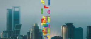 madrid mezclado con el videojuego de tetris