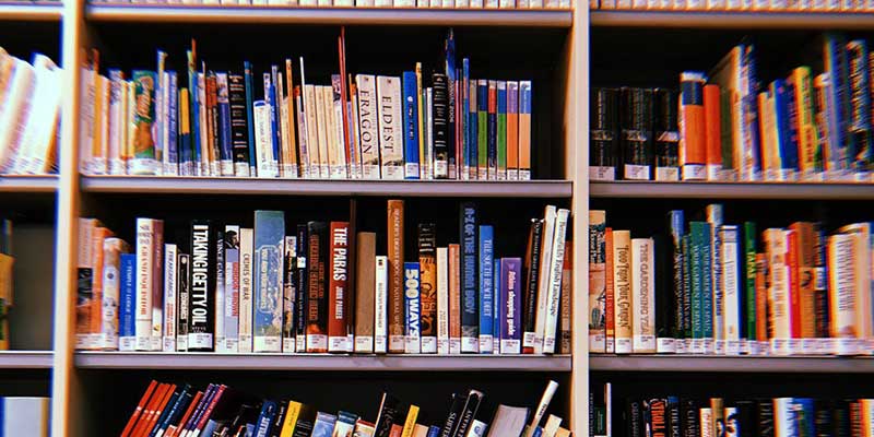 Estante de biblioteca repleto de libros