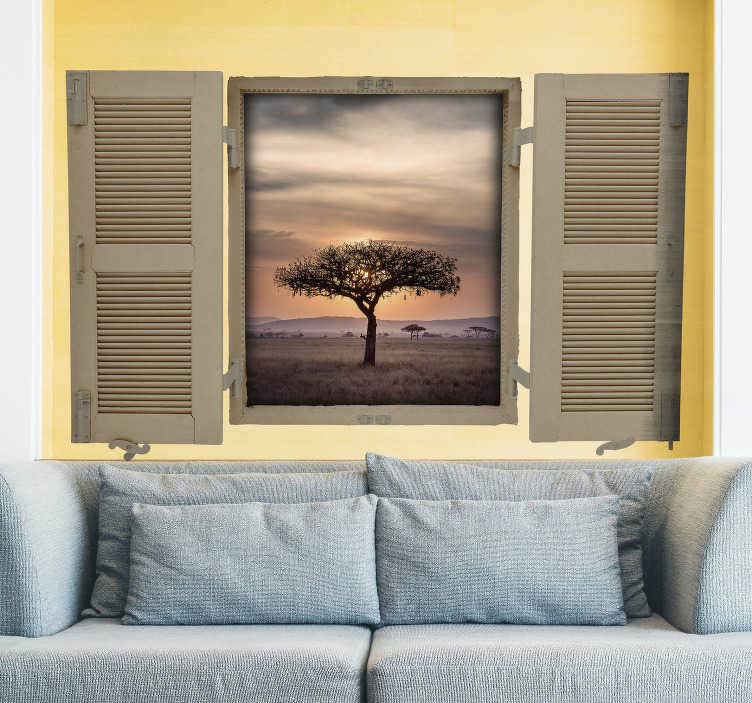 vinilo decorativo mural mostrando imagen de una árbol al atardecer